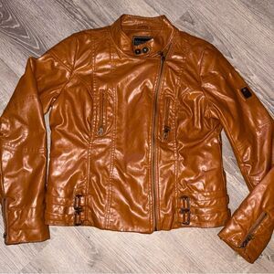 Rocawear Y2K Faux Leather Moto Jacket Bling & Studs Size large caramel color